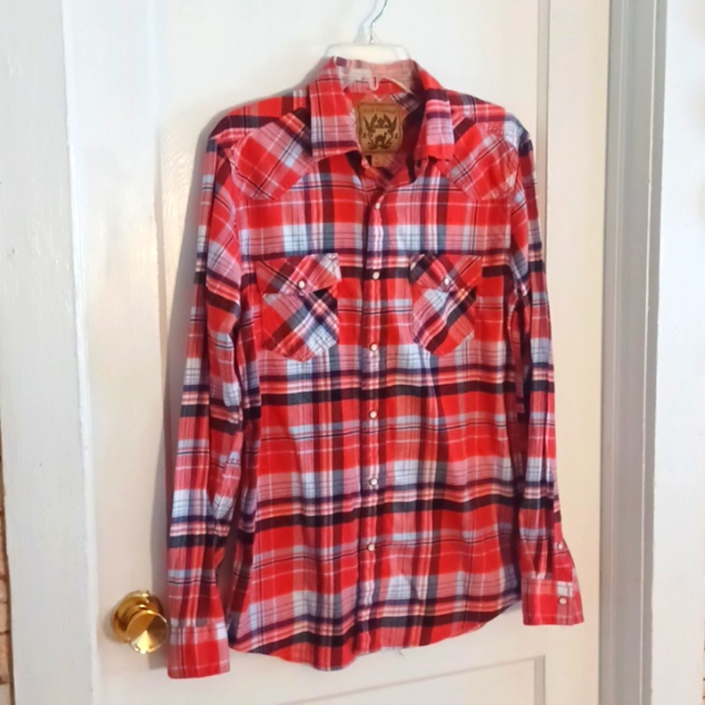 Red Camel flannel shirt men's size medium pearl snaps